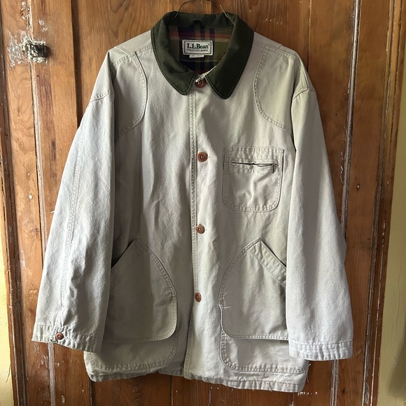 Vintage LL Bean Barn Jacket Men Large Chore /Field Coat Corduroy Collar  Tan - Picture 1 of 9